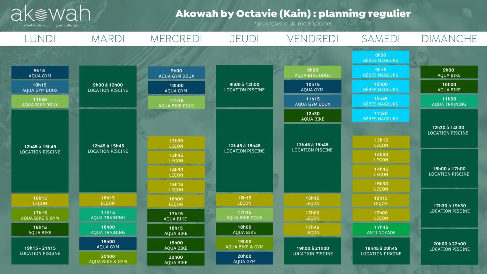 Planning Kain en période scolaire