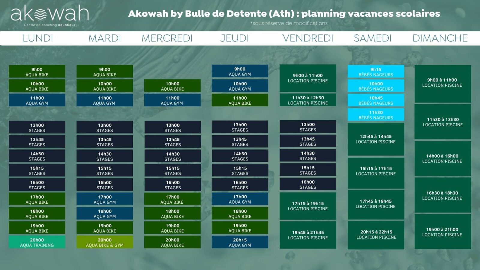 Planning Ath en période de vacances