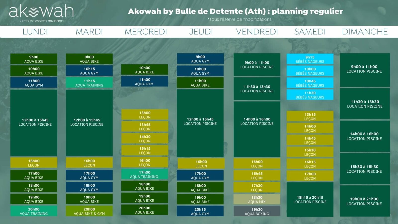 Planning Ath en période scolaire